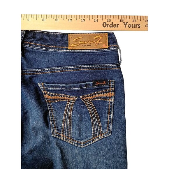 Seven 7 Jeans Womens 31 Blue Flare Rhinestone Button Stretch Denim Embroidered - Picture 10 of 11